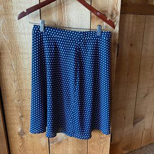 Blue midi skirt with white polka dots